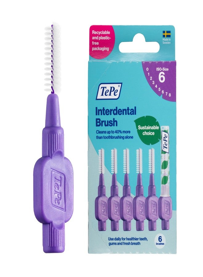 TePe Interdental Brush Original, Soft Dental Brush for Teeth Cleaning, Pack of 6, 1.1 mm, Large Gaps, Purple, Size 6 - Image 1